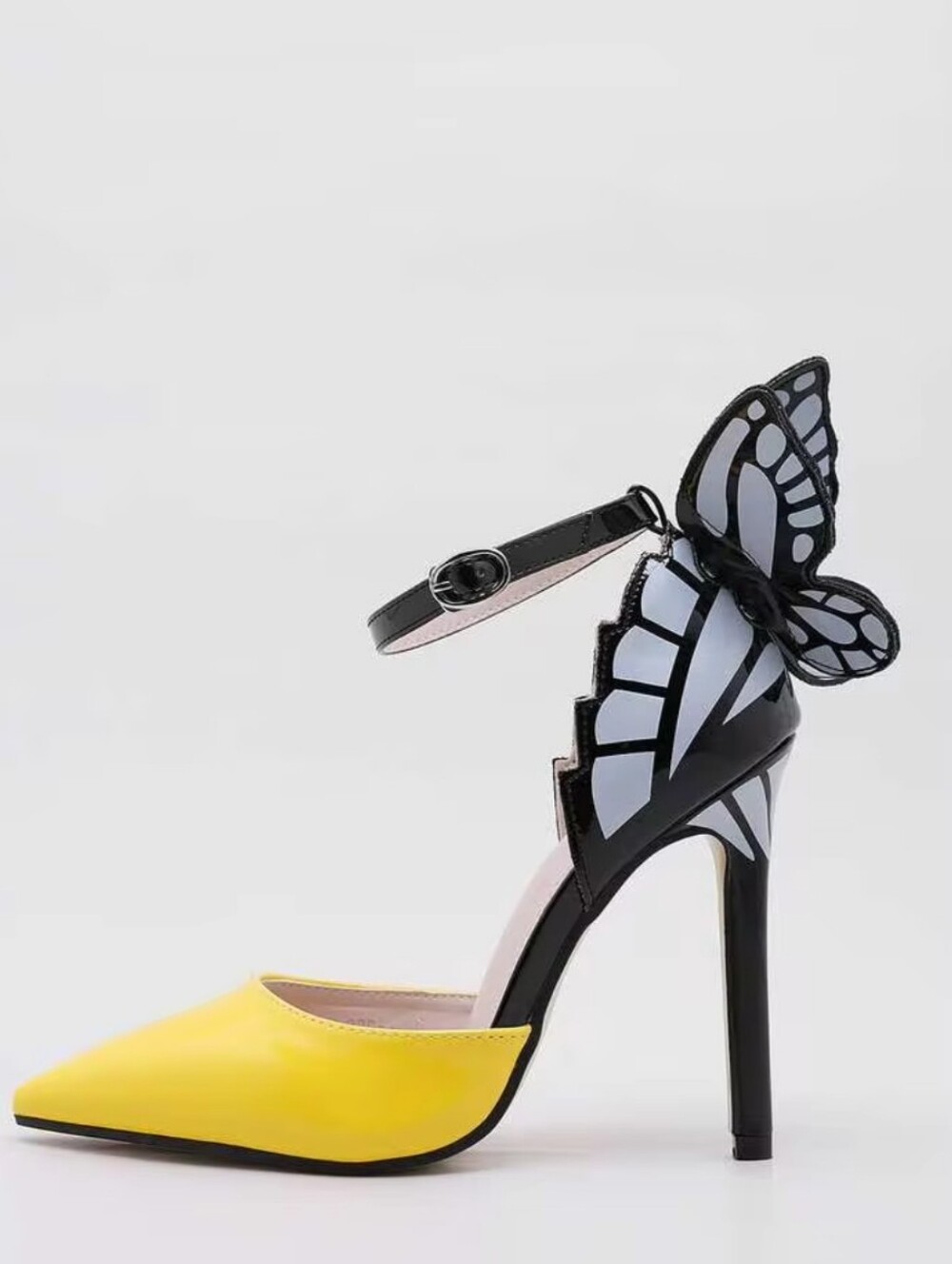 shein Butterfly-Accent Black and Yellow Women's Stilettos High Heels Size 40
